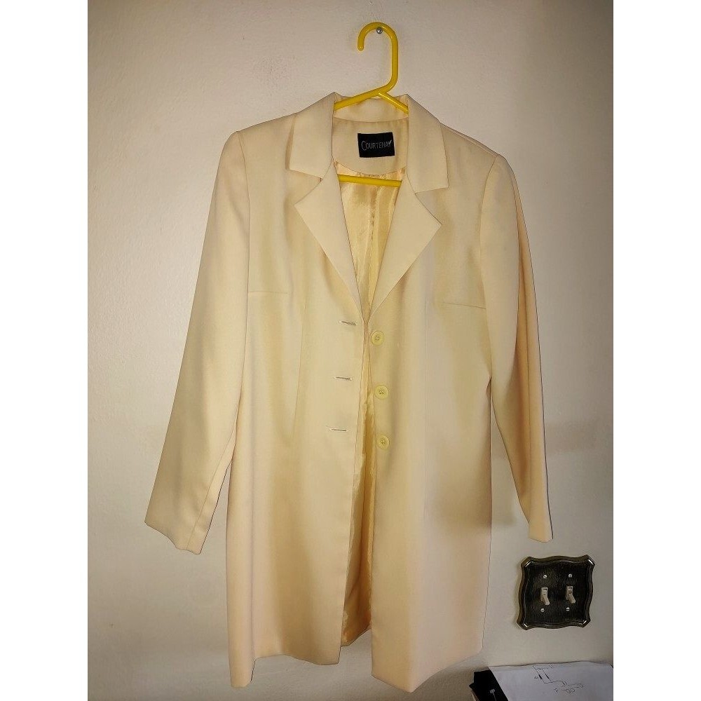 Women's Vintage Courtenay Light Yellow / Cream Long Jacket Size L See descript